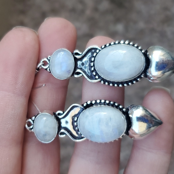 New Rainbow Moonstone 925 Silver Statement Earrings. - Picture 11 of 13